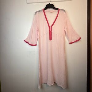 Ambas Italy Women's Cotton Coverup resort Short Sleeve V-Neck pink Size S